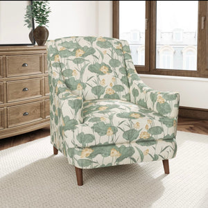 Stain Resistant Beige Cream Green Lotus Floral Upholstery Drapery Fabric CF