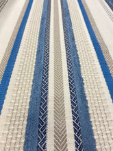 Load image into Gallery viewer, Designer Water &amp; Stain Resistant Linen Blend French Blue Taupe Beige Stripe Upholstery Fabric STA 3037