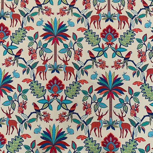 Cotton Beige Red Magenta Navy Turquoise Blue Green Deer Bird Upholstery Drapery Fabric MGF