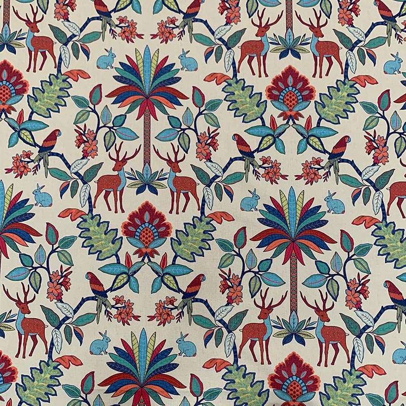 Cotton Beige Red Magenta Navy Turquoise Blue Green Deer Bird Upholstery Drapery Fabric MGF
