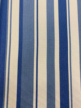 Load image into Gallery viewer, Designer Water &amp; Stain Resistant Navy Blue Beige Indoor Outdoor Stripe Nautical Upholstery Fabric WHS 3838