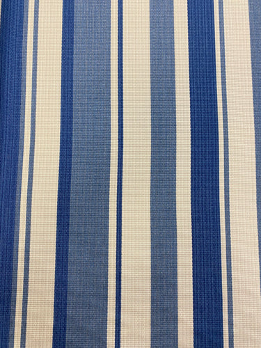 Designer Water & Stain Resistant Navy Blue Beige Indoor Outdoor Stripe Nautical Upholstery Fabric WHS 3838