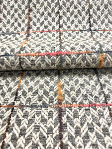Osborne & Little Faloria 02 Grey Beige Pink Orange Herringbone Plaid Mid Century Modern Upholstery Fabric WHS 3302
