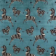 Load image into Gallery viewer, Teal Black Cream Zebra Animal Cut Velvet Upholstery Fabric MGF