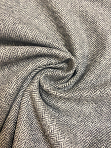 Designer Wool Water & Stain Resistant MCM Mid Century Modern Herringbone Charcoal Grey Upholstery Fabric WHS 3911