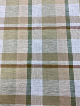 Load image into Gallery viewer, 2.5 Yard Designer Beige Cream Green Check Plaid Belgian Linen Drapery Fabric WHS 3477