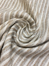 Load image into Gallery viewer, Designer Faux Linen Cream Beige Grey Stripe Upholstery Drapery Fabric WHS 3944