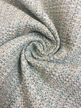 Load image into Gallery viewer, Designer Seafoam Aqua Green Beige MCM Mid Century Modern Tweed Upholstery Fabric WHS 3971