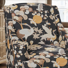 Load image into Gallery viewer, Stain Resistant Charcoal Black Grey Brown Mustard Chinoiserie Crane Bird Upholstery Drapery Fabric CF