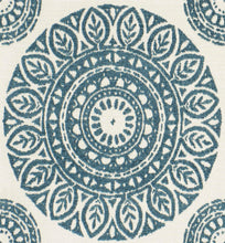 Load image into Gallery viewer, Cream Teal Blue Medallion Upholstery Fabric FB