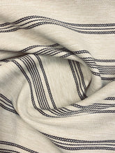 Load image into Gallery viewer, Designer Indoor Outdoor Water &amp; Stain Resistant Woven Beige Black Nautical Stripe Upholstery Drapery Fabric STA 3385