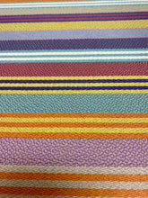 Load image into Gallery viewer, Designer Orange Yellow Purple Aqua Pink Taupe Stripe Water &amp; Stain Resistant Upholstery Drapery Fabric STA 3289