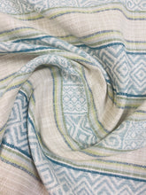 Load image into Gallery viewer, Fabricut 04759 Pool Seafoam Green Teal Stripe Water &amp; Stain Resistant Indoor Outdoor Upholstery Fabric WHS 3321