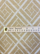 Load image into Gallery viewer, Designer Camel Beige Fret Geometric Trellis Water &amp; Stain Resistant Upholstery Drapery Fabric WHS 3626