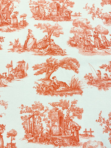 Cotton Cream Orange French Country Toile Upholstery Drapery Fabric STA 3132