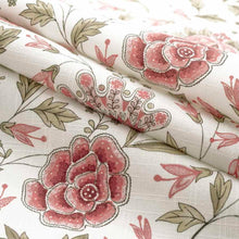 Load image into Gallery viewer, Coral Sage Green Cream Mauve Floral Botanical Upholstery Drapery Fabric FB