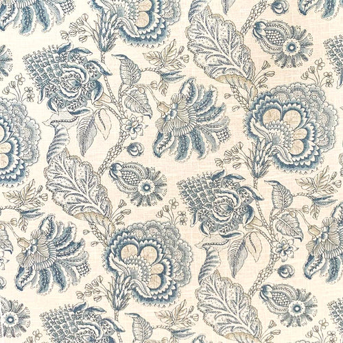 Linen Viscose Cream Teal Green Floral Jacobean Upholstery Drapery Fabric MGF