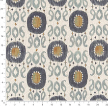 Load image into Gallery viewer, Stain Resistant Seafoam Grey Mustard Cream Ikat Upholstery Drapery Fabric CF