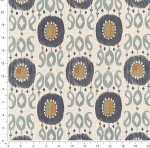 Stain Resistant Seafoam Grey Mustard Cream Ikat Upholstery Drapery Fabric CF