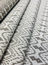 Load image into Gallery viewer, Kravet Sunbrella Scandikat Chrome Taupe White Ikat Indoor Outdoor Water &amp; Stain Resistant Upholstery Fabric WHS 3137
