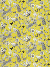 Load image into Gallery viewer, Cream Yellow Black Peacock Cheetah Floral Bird Linen Blend Upholstery Drapery Fabric FB