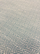 Load image into Gallery viewer, Designer Water &amp; Stain Resistant Performance Aqua Blue White Woven Performance Geometric Upholstery Fabric WHS 3546