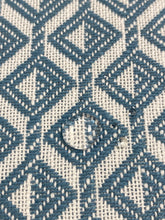Load image into Gallery viewer, 1.6 Yard Designer Teal Off White Geometric Diamond Water &amp; Stain Resistant Upholstery Drapery Fabric WHS 3305