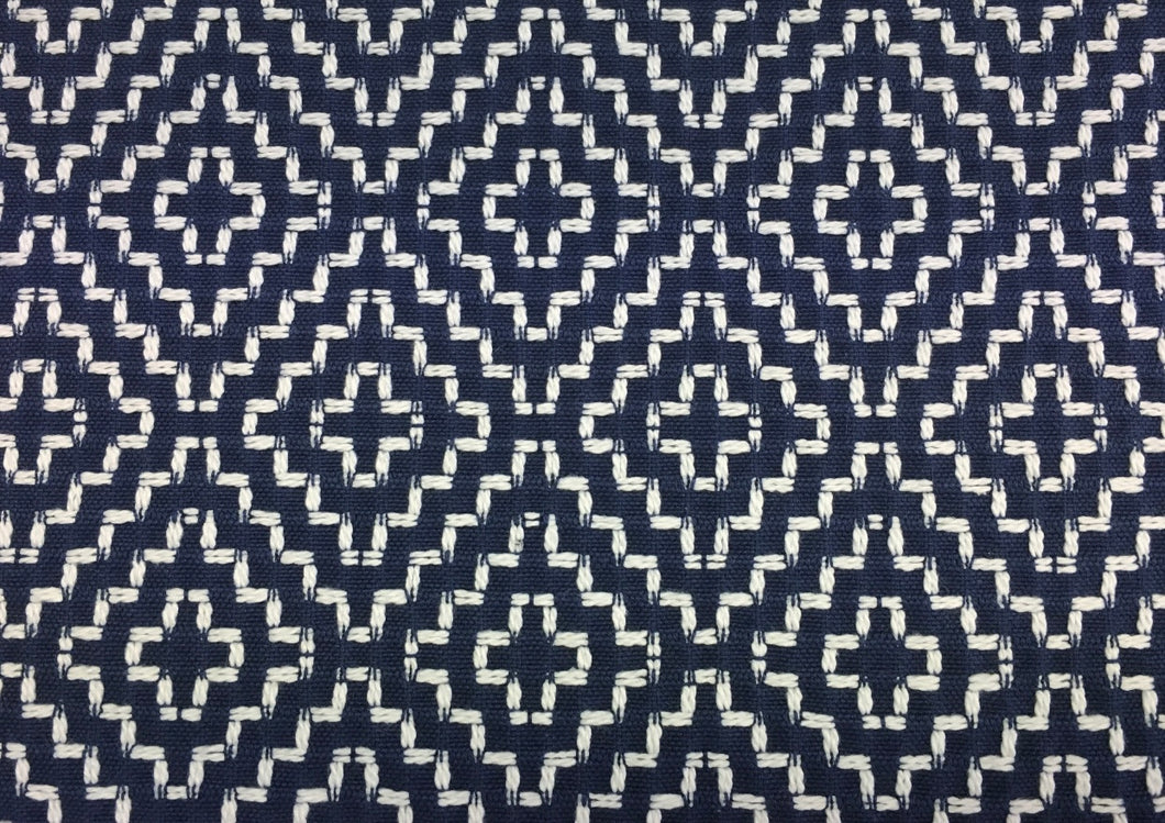 Schumacher Soho Weave Geometric Upholstery Fabric / Navy STA 3285