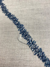 Load image into Gallery viewer, 1.25 Yard Designer Oatmeal Linen Cotton Beige Navy Blue Embroidered Geometric Water &amp; Stain Resistant Drapery Fabric WHS 3547