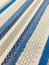 Load image into Gallery viewer, Designer Water &amp; Stain Resistant Linen Blend French Blue Taupe Beige Stripe Upholstery Fabric STA 3037