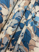 Load image into Gallery viewer, Designer Cream Teal Blue Taupe Floral Upholstery Fabric WHS 4230