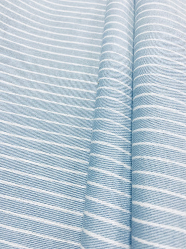 Designer White Sky Blue Softened Stripe Upholstery Drapery Fabric WHS 3786