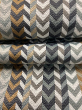Load image into Gallery viewer, 1.5 Yard Designer Mustard Gold Grey White Seafoam Herringbone Water &amp; Stain Resistant Upholstery Fabric WHS 3942