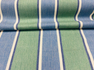 Designer Water & Stain Resistant Seafoam Blue Green Cream Nautical Stripe Upholstery Drapery Fabric STA 3378