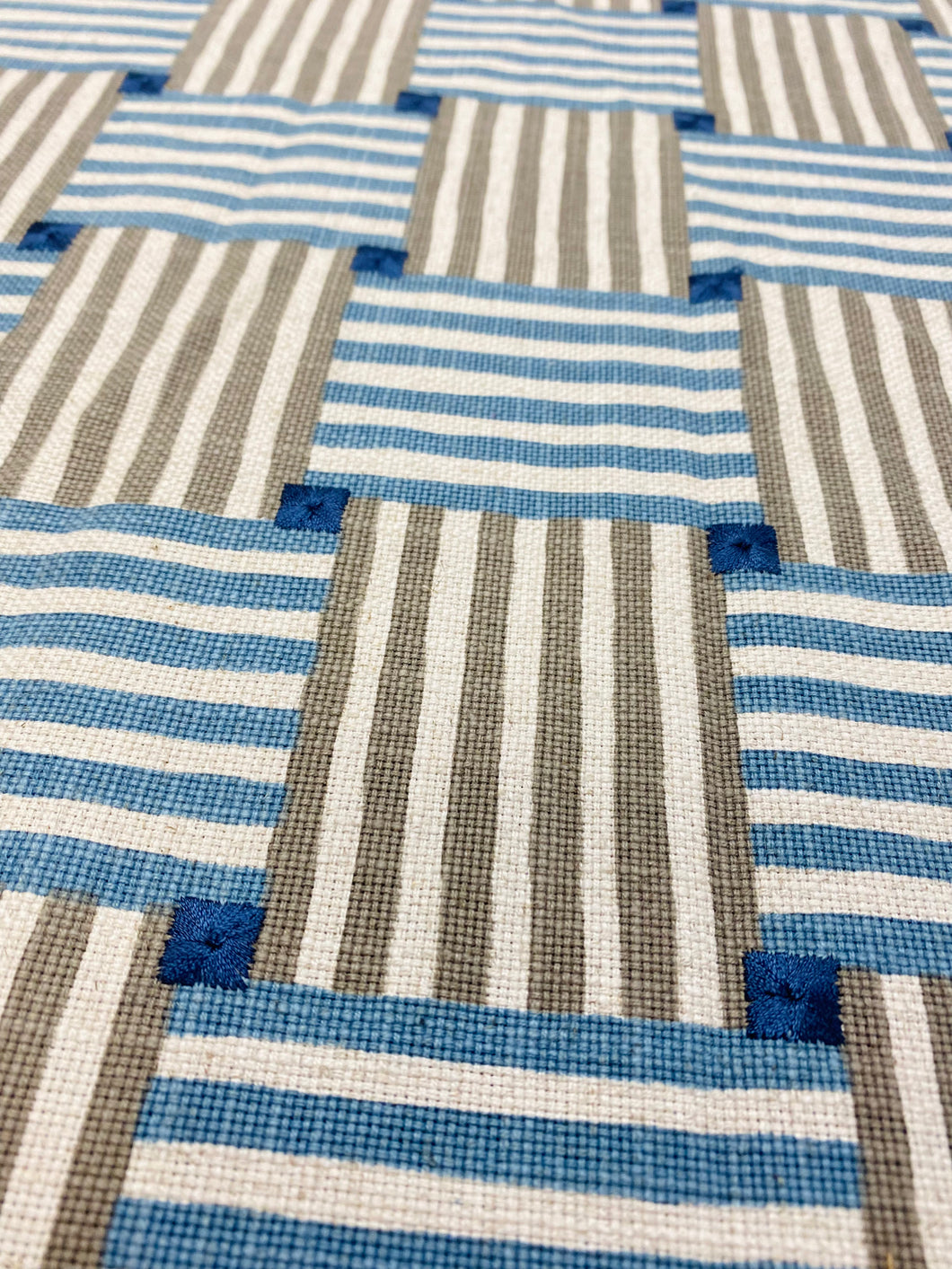 1.25 Yard of Kravet Over Under Coast Geometric Embroidered Grey Blue Linen Blend Water & Stain Resistant Upholstery Fabric WHS 3139