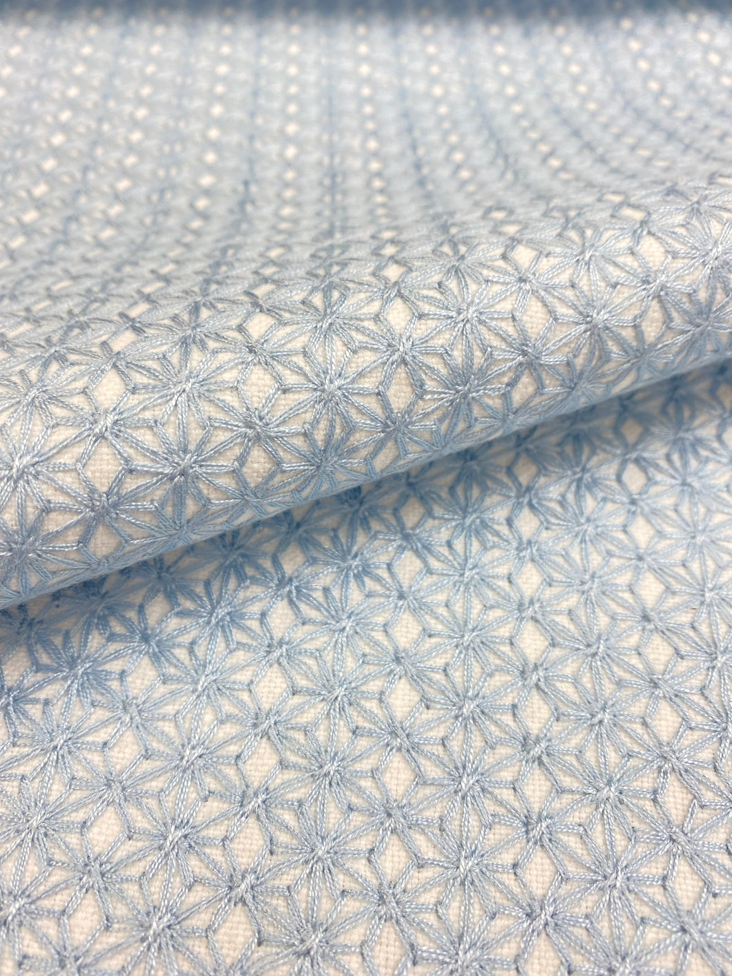 1.8 Yards of Kravet 35798-15 Reversible Embroidered Sky Blue White Geometric Drapery Fabric STA 3108