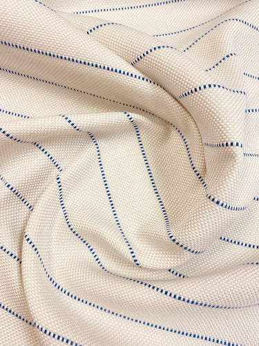 Designer Indoor Outdoor Navy Blue Cream Beige Nautical Stripe Water & Stain Resistant Upholstery Fabric WHS 3486