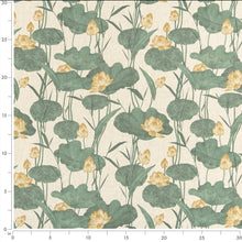 Load image into Gallery viewer, Stain Resistant Beige Cream Green Lotus Floral Upholstery Drapery Fabric CF