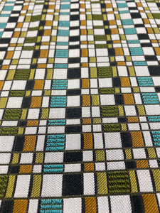 1.6 Yard Designer Turquoise Olive Green Black Mustard Off White Geometric Upholstery Fabric WHS 3215