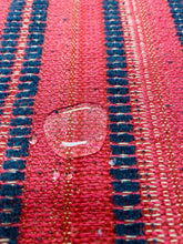 Load image into Gallery viewer, Designer Raspberry Red Navy Blue Woven Kilim Stripe Water &amp; Stain Resistant Upholstery Fabric WHS 3240