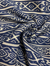 Load image into Gallery viewer, Kravet Savunese Indigo 30398-5 Navy Blue Beige Stripe Ikat Upholstery Fabric WHS 3253