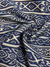 Load image into Gallery viewer, Kravet Savunese Indigo 30398-5 Navy Blue Beige Stripe Ikat Upholstery Fabric WHS 3253