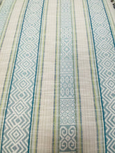 Load image into Gallery viewer, Fabricut 04759 Pool Seafoam Green Teal Stripe Water &amp; Stain Resistant Indoor Outdoor Upholstery Fabric WHS 3321