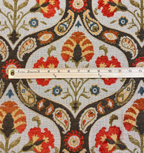 Load image into Gallery viewer, Designer Green Beige Brown Orange Yellow Medallion Tapestry Water &amp; Stain Resistant Upholstery Fabric WHS 3530