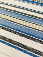 Load image into Gallery viewer, Designer Cotton Off White Grey Blue Embroidered Nautical Stripe Upholstery Drapery Fabric STA 3433