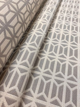 Load image into Gallery viewer, Water &amp; Stain Resistant Indoor Outdoor Trellis Geometric Grey Cream Upholstery Fabric STA 3802