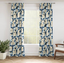 Load image into Gallery viewer, Stain Resistant Blue Grey Beige Navy Blue Floral Upholstery Drapery Fabric CF