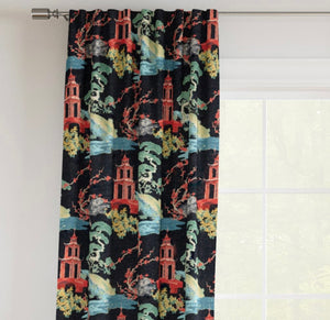 Stain Resistant Black Red Teal Green Chinoiserie Asian Upholstery Drapery Fabric CF