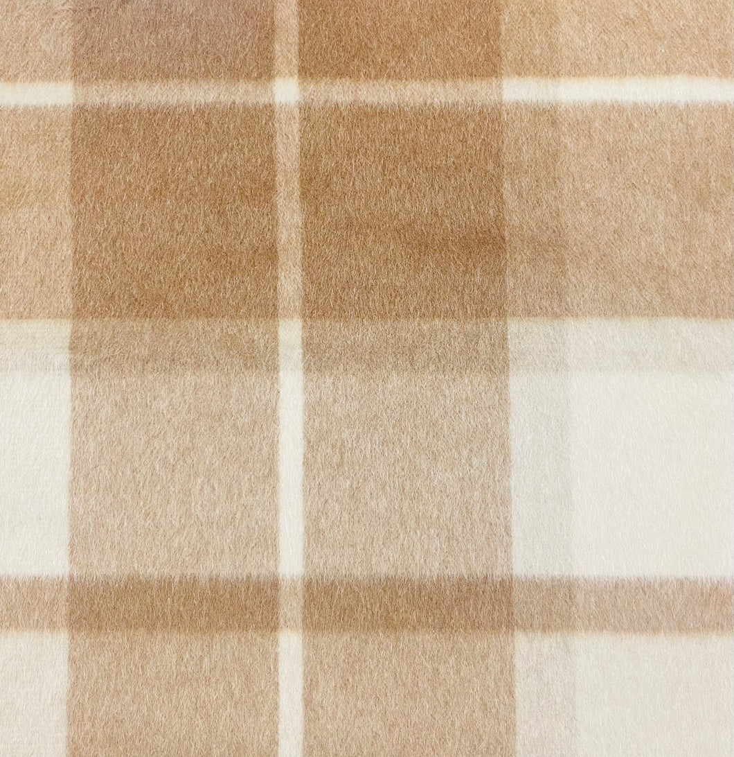 Italian Beige Taupe Plaid Tartan Wool Mohair Alpaca Upholstery Fabric FB
