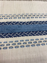 Load image into Gallery viewer, Designer Water &amp; Stain Resistant Linen Blend French Blue Taupe Beige Stripe Upholstery Fabric STA 3037